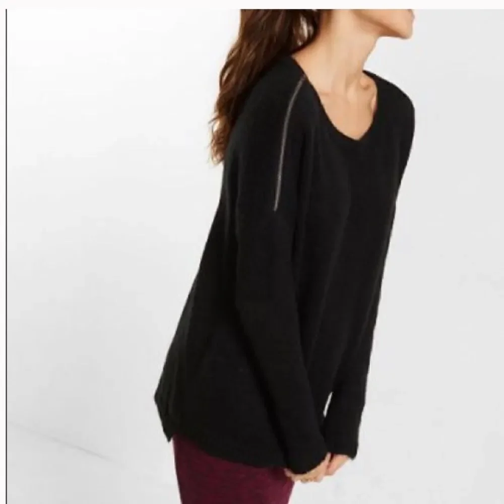 Express Zip Cold Shoulder Tunic Sweater - Picture 2 of 4
